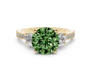 Round Three Stone Pavé Engagement Ring Setting for a Fancy Green Lab-Grown Diamond | Round Side Stones | Yellow Gold