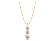 Round Lab-Grown Diamond Three-Stone Drop Pendant Necklace | Linked Cup Settings | Yellow Gold