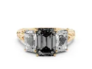 Emerald Cut Three Stone Engagement Ring Setting for a Black Center | Braided Band | Yellow Gold
