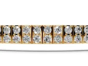 Round Lab-Grown Diamond Two-Row Tennis Bracelet | Hinged Square Links | Yellow Gold