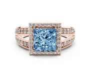 Princess Cut Halo Engagement Ring Setting for a Fancy Blue Lab-Grown Diamond | Two-Row Pave Split Shank | Rose Gold