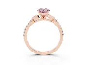 Fancy Pink Oval Cut Diamond Solitaire Leaf-Inspired Ring Set in Rose gold with Pavé Band and Prong Setting