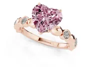 Fancy Pink Heart Cut Diamond Solitaire Ring Set in Rose gold with Bezel-Set Accents on Beaded Band and Prong Setting
