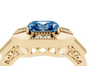 Asscher Cut Milgrain Sectioned Halo Engagement Ring Setting for a Fancy Blue Lab-Grown Diamond | Yellow Gold