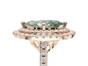 Fancy Green Marquise Lab-Grown Diamond Double Halo Statement Ring Set in Rose Gold with Pavé Band