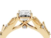 Emerald Cut Leaf Motif Solitaire Engagement Ring Setting | Accented Leaves | Yellow Gold
