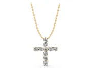 Round Lab-Grown Diamond Cross Pendant Necklace | All-Stone Cross | Yellow Gold