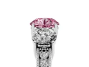 Round Vintage Three Stone Engagement Ring Setting for a Fancy Pink Lab-Grown Diamond | Sterling Silver