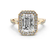 Emerald Cut Halo Engagement Ring Setting | Pavé Twist Band | Yellow Gold