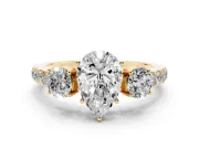 Pear-Shaped Three Stone Engagement Ring Setting | Pave Shoulders | Yellow Gold