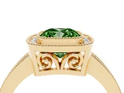 Fancy Green Cushion Cut Diamond Halo Ring Set in Yellow gold with Pavé Band and Milgrain-Edged Prongs