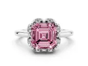 Asscher Cut Petal Halo Engagement Ring Setting for a Fancy Pink Lab-Grown Diamond | Platinum