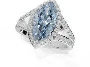 Marquise Halo Pavé Engagement Ring Setting for a Fancy Blue Lab-Grown Diamond | Narrow Split Shank | Platinum