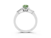 Fancy Green Pear Cut Diamond Solitaire Ring Set in Platinum with Tapered Baguette Accents and Prong Setting