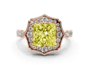 Princess Cut Vintage Scalloped Halo Engagement Ring Setting for a Fancy Yellow Lab-Grown Diamond | Pave Band | Rose Gold