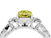 Fancy Yellow Emerald Cut Diamond Three-Stone Ring Set in Silver with Pavé Split Shank and Prong Setting
