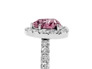 Heart-Shaped Halo Engagement Ring Setting for a Fancy Pink Lab-Grown Diamond | Single Row Pavé Band | White Gold