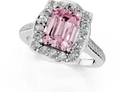 Emerald Cut Halo Engagement Ring Setting for a Fancy Pink Lab-Grown Diamond | Petal Tips | Platinum