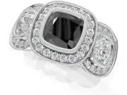 Cushion Cut Three Stone Halo Engagement Ring Setting for a Black Center | Sterling Silver