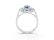 Emerald Cut Floral Double Halo Engagement Ring Setting for a Fancy Blue Lab-Grown Diamond | Plain Band | Sterling Silver