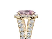 Oval Halo Pavé Engagement Ring Setting for a Fancy Pink Lab-Grown Diamond | Narrow Split Shank | Yellow Gold