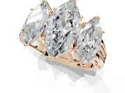 Marquise Three Stone Engagement Ring Setting | Beaded Shoulders | Rose Gold
