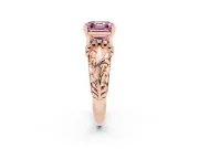 Fancy Pink Asscher Cut Diamond Filigree Halo Engagement Ring Set in Rose gold with Prong Setting