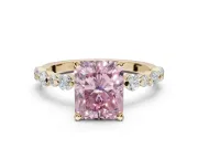 Radiant Cut Pavé Engagement Ring Setting for a Fancy Pink Lab-Grown Diamond | Alternating Accents | Yellow Gold