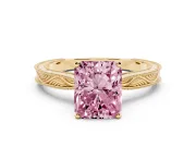 Fancy Pink Radiant Cut Diamond Solitaire Milgrain Engraved Band Set in Yellow gold with Prong Setting