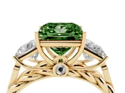 Fancy Green Princess Cut Diamond Three-Stone Ring Set in Yellow gold with Braided Band