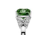 Fancy Green Princess Cut Diamond Solitaire Floral Ring Set in White gold with Marquise Petals and Prong Setting