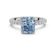 Radiant Cut Hidden Halo Engagement Ring Setting for a Fancy Blue Lab-Grown Diamond | Pavé Band | Platinum