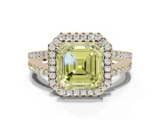 Asscher Cut Halo Split Shank Engagement Ring Setting for a Fancy Yellow Lab-Grown Diamond | Pavé Shoulders | Yellow Gold