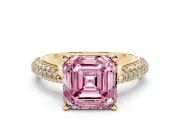 Asscher Cut Pavé Engagement Ring Setting for a Fancy Pink Lab-Grown Diamond | Multi-Row Shoulders | Yellow Gold
