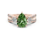 Fancy Green Three-Stone Pear Cut Diamond Twist Band Ring Set in Rose gold with Pavé Accents and Prong Setting