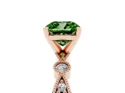 Fancy Green Cushion Cut Diamond Solitaire Engagement Ring Set in Rose gold with Milgrain Bezel Accent Band