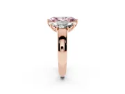 Fancy Pink Three-Stone Marquise Cut Diamond Ring Set in Rose gold with Matching Prong Settings and Plain Band