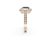 Fancy Black Radiant Cut Lab-Grown Diamond Halo Pavé Engagement Ring Set in Rose Gold with Milgrain Detailing