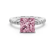 Princess Cut Pave Engagement Ring Setting for a Fancy Pink Lab-Grown Diamond | Shared Prong Band | Platinum
