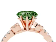 Fancy Green Heart Cut Diamond Solitaire Leaf-Inspired Ring Set in Rose gold with Pavé Band and Prong Setting