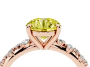 Fancy Yellow Round Cut Diamond Solitaire Vine Band Ring Set in Rose gold with Round Accents and Prong Setting