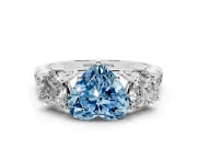 Fancy Blue Heart Cut Diamond Three-Stone Ring Set in Silver with Pavé Band