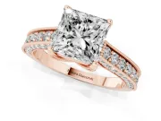 Princess Cut Vintage Hidden Halo Engagement Ring Setting | Milgrain Pave Band | Rose Gold