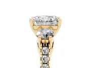 Radiant Cut Three-Stone Pavé Engagement Ring Setting | Round Side Stones | Yellow Gold