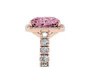 Fancy Pink Radiant Cut Diamond Halo Engagement Ring Set in Rose gold with Pavé Band and Prong Setting