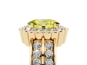 Oval Scalloped Halo Engagement Ring Setting for a Fancy Yellow Lab-Grown Diamond | Double Row Band | Yellow Gold