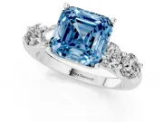 Asscher Cut Five Stone Engagement Ring Setting for a Fancy Blue Lab-Grown Diamond | Prong Set Side Stones | Platinum