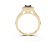 Asscher Cut Pavé Halo Engagement Ring Setting for a Black Center | Yellow Gold