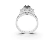 Oval Double Halo Engagement Ring Setting for a Black Center | Pavé Split Shank | Sterling Silver
