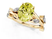 Fancy Yellow Oval Cut Diamond Solitaire Ring Set in Yellow gold with Twisted Marquise Accent Band